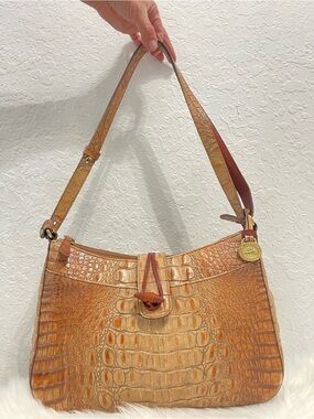 Brahim lsabelle Croc-Embossed Shoulder Bag in Tan/Cognac